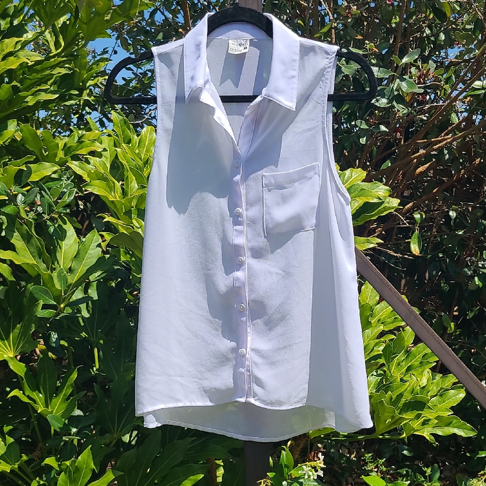 Essentials By Full Tilt White Sheer Sleeveless Polyester Top Size Small